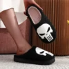 Punisher Skull Pattern fashion Embroidery stuffed Home Platform Cozy Fur Cotton Slippers Personality Warm Non-slip Indoor Slippers Men Women Can Wear Halloween Christmas Gift 6