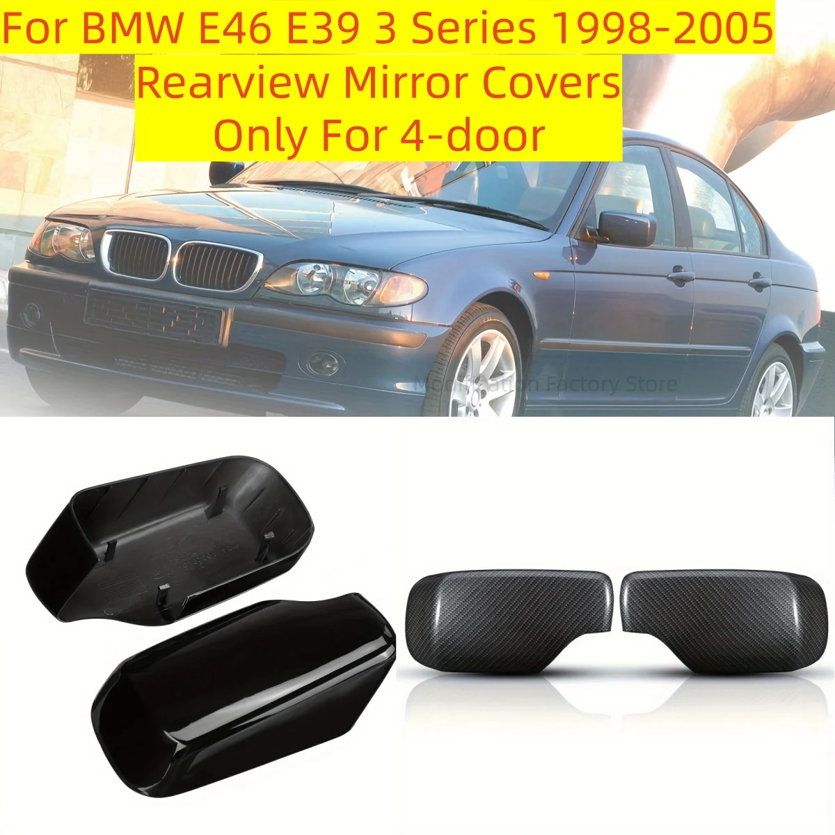 BMW E46 E39 3 시리즈 1998-2005용 교체용 카본 룩/글로시 블랙 자동차..