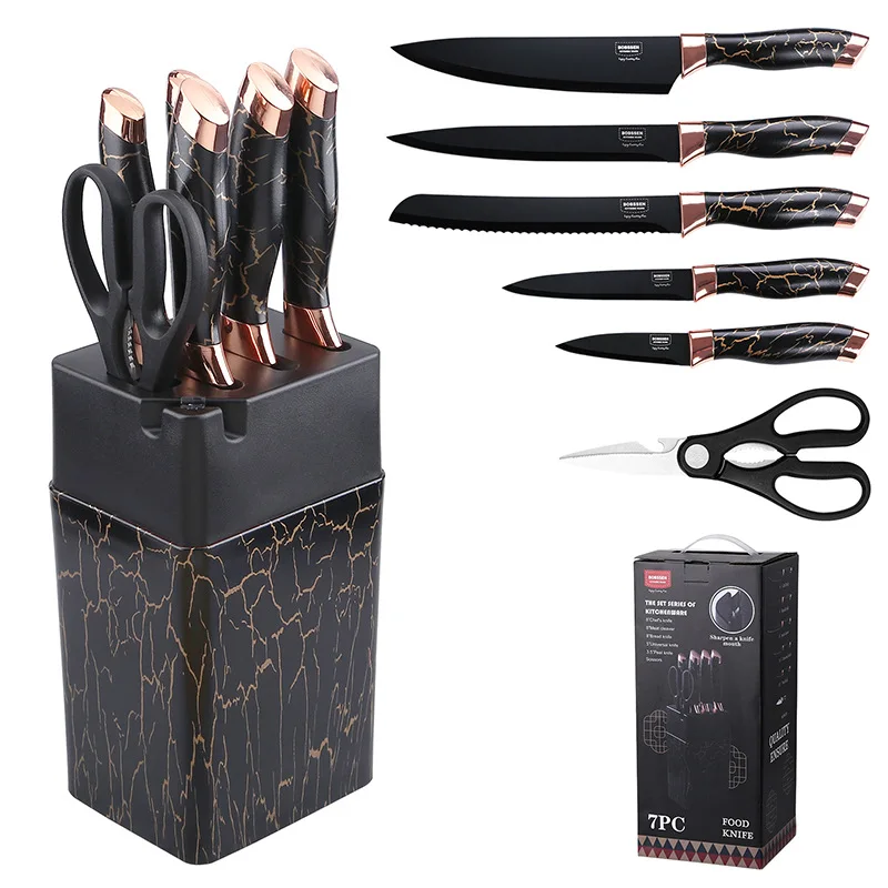 7pcs Kitchen Knife Sets with Grindstone Forged Chef Knife Marble