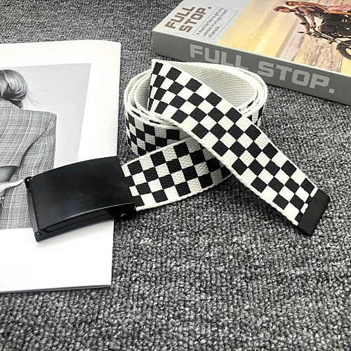 Classic Black and White Checkered Canvas Belt Men and Women Universal Fashion Versatile Student Sport Accessories Versatile Belt