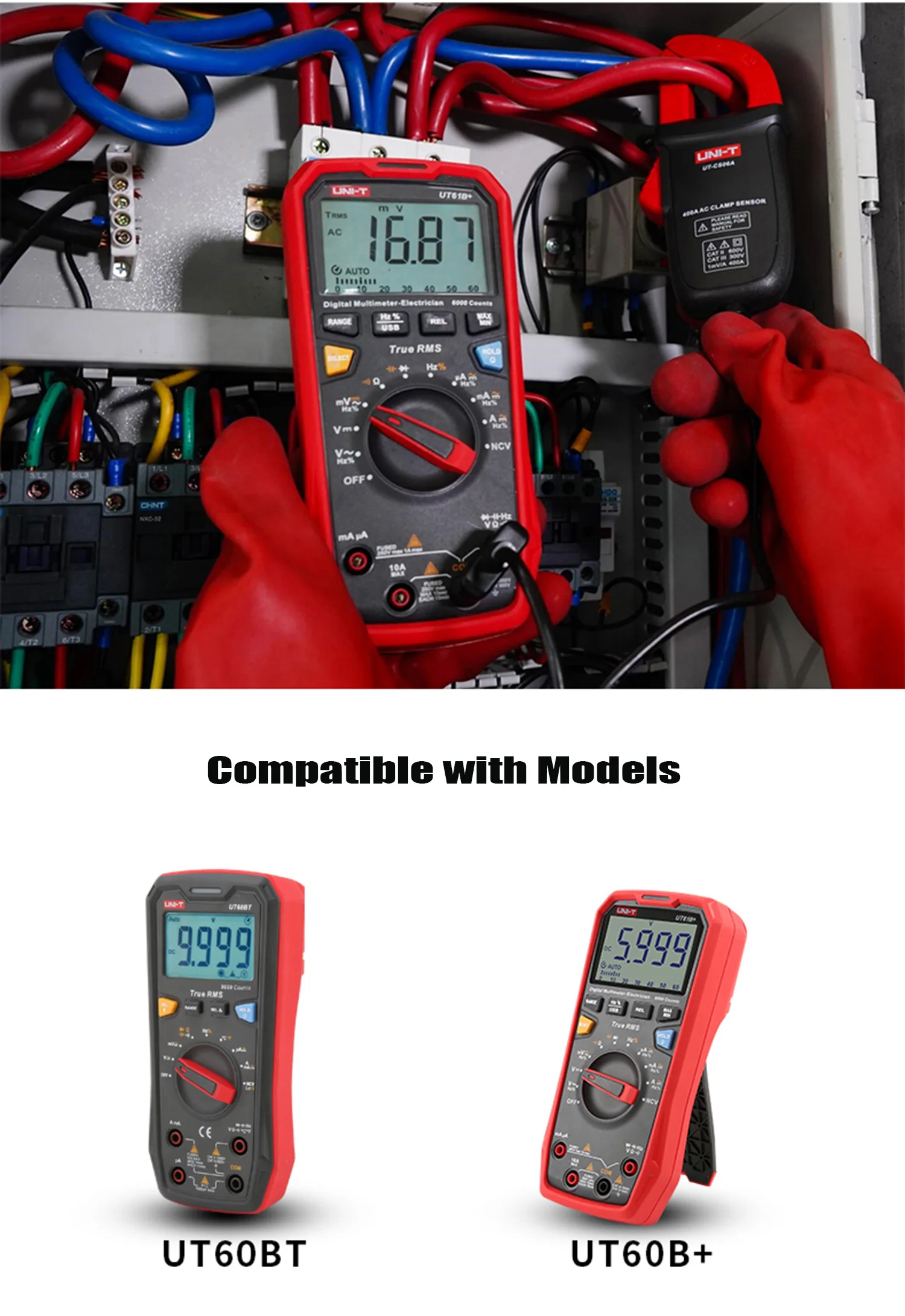 Description Picture 6 of itemUNI T AC Current Clamp Sensor UT-CS06A 400A Current Measuring Pliers Ammeter Suitable For UT61E+ UT139C UT196 Multimeters