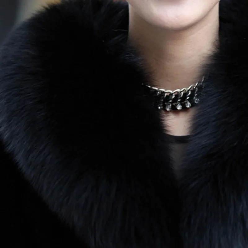 2023 Winter New Women Faux Fur Coat Imitation Fox Fur Collar Mid-Length Thick Warm Jacket Middle-Aged Mom Elegant Slim Outwear