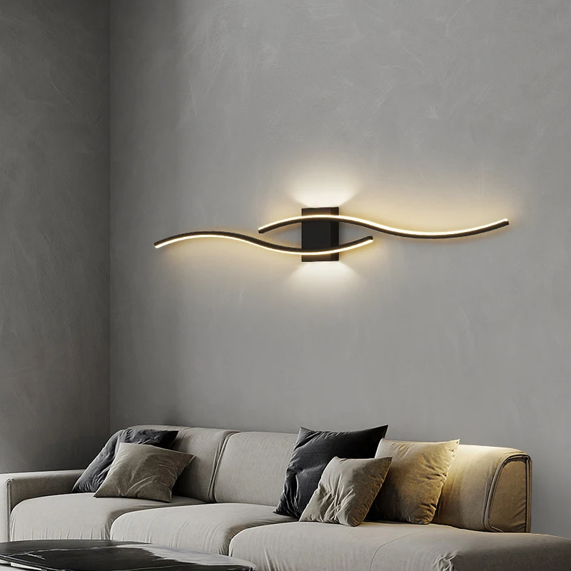 

Art Long Gold Black White New Modern LED Wall Lights Living Dining Room Bedroom Bedside Porch Hallway Lamps Indoor Lighting