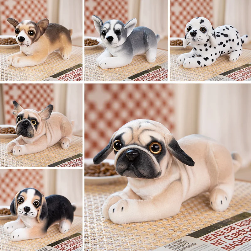 25cm Kawaii Simulation Dogs Peluche Toy Pug Bulldog Chihuahua Stuffed Dolls Lovely Puppy Plush Toy for Kids Birthday Gift