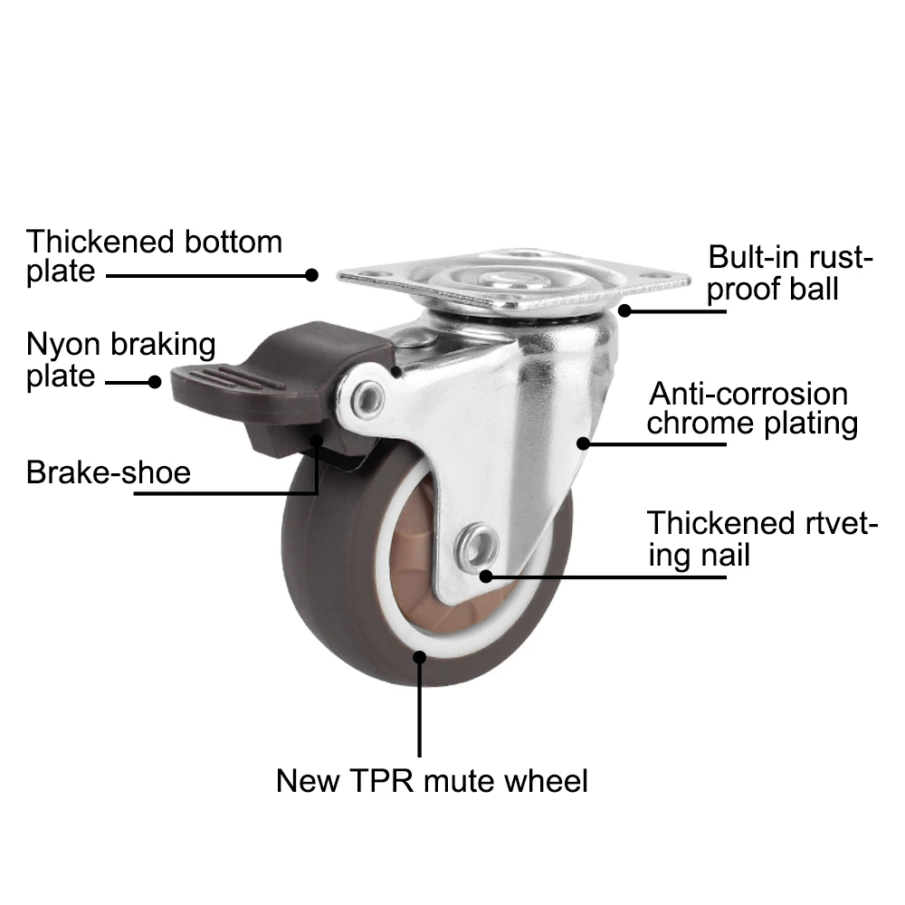 Soft Rubber Wheel 4Pcs Furniture Caster 1/2 inches Roller Wheel For Platform Trolley Chair Accessory Universal Swivel Caster