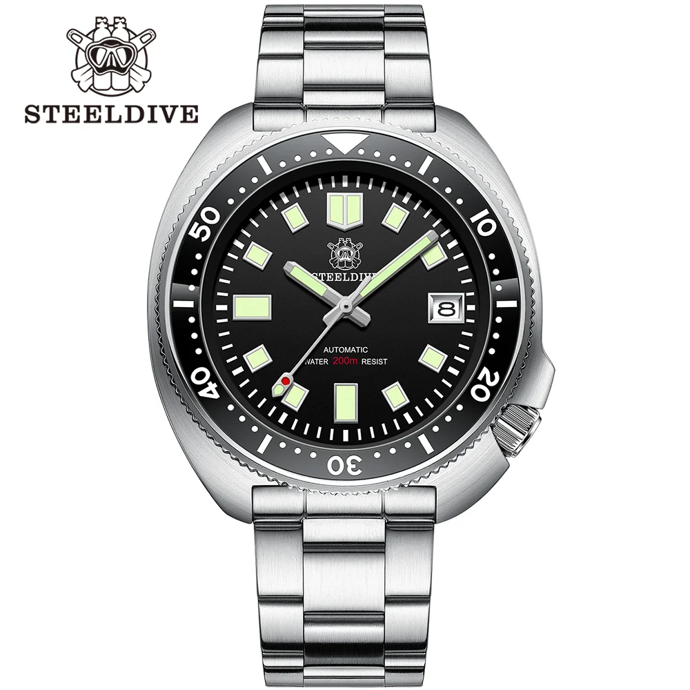 Sd1970 Steeldive Brand Green Sunray Dial Bracciale 44Mm Men Nh35 Turtle Dive Watch Con Lunetta In Ceramica