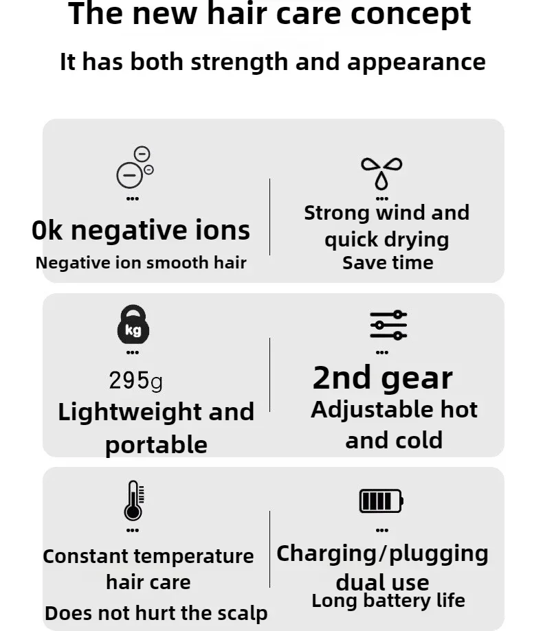 Wireless Portable Hair Dryer 1000W High-power Household Quick-drying Hair Dryer Charging and Plugging in Dual-purpose Low Noise 4