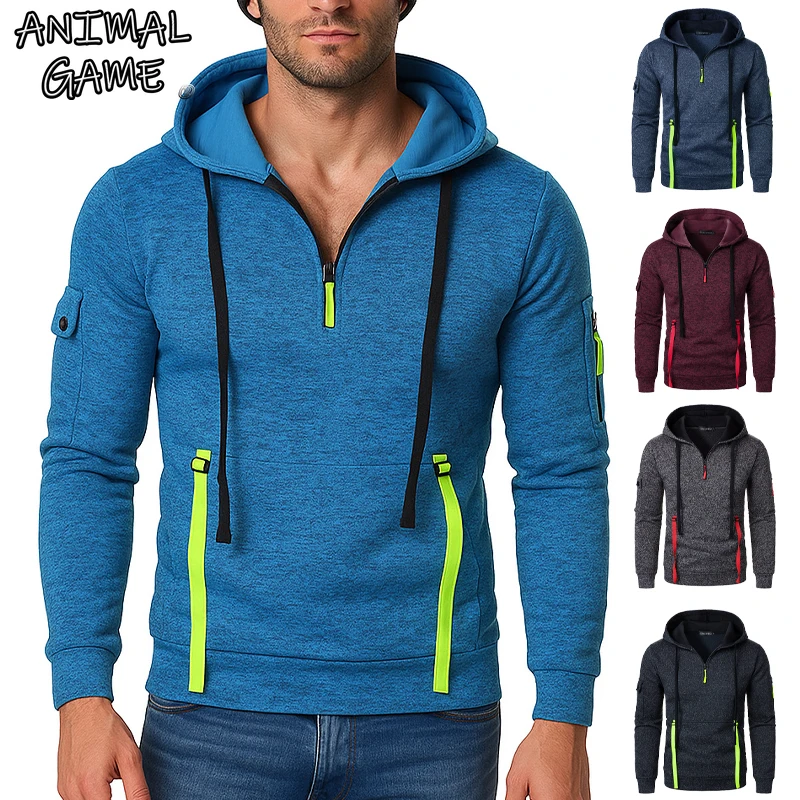 Animal Game Outdoor Men's Casual Hoodie Zipper Pullover Sweatshirts for Men Oversize Outerwear Warm Work Coat Tracksuit Men