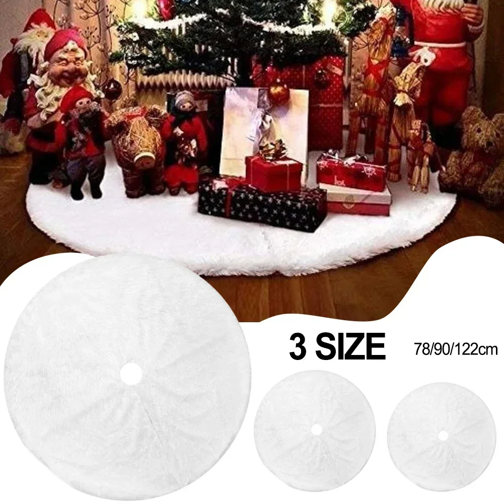 1x White Christmas Tree Plush Skirt 78-122cm Christmas Long Plush Tree Skirt Base Floor Mat Cover Christmas Party Theme Ornament