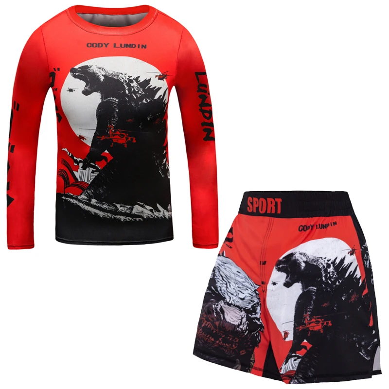 Children MMA Rashguard For Kids Jiu Jitsu T-shirt+Pant Sportsuit Boy MMA Shorts Clothing Bjj Kickboxing Jerseys Running Sets 3