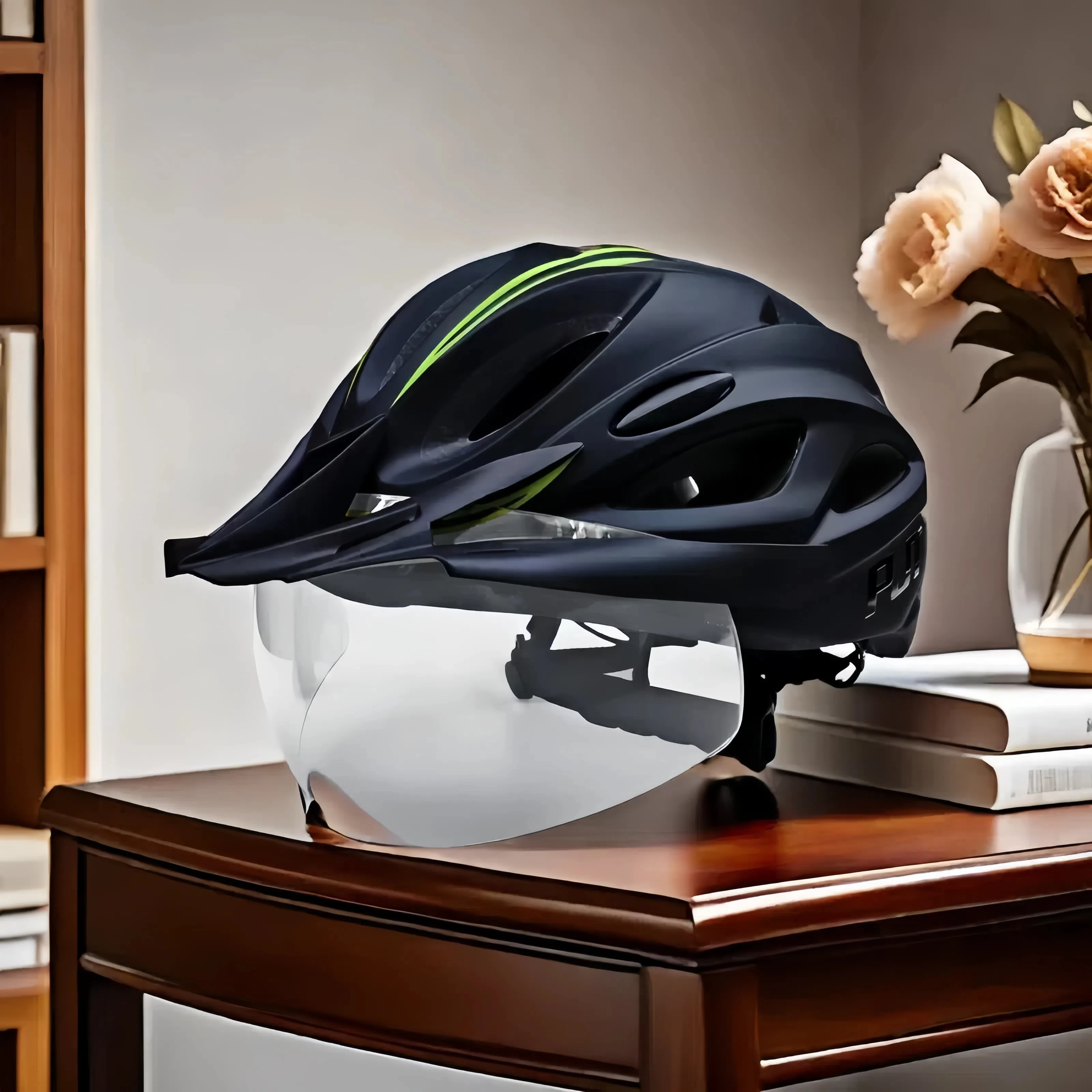 PJT Neuer 4-in-1-Fahrradhelm mit Sonnenbrille und Sonnenblende, wiederaufladbarer Fahrradhelm für Erwachsene, Sonnenbrille, Rennrad, MTB, Fahrradhelm – Detail 7