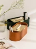 Nordic Home Tableware Light Luxury PU Leather Retro Tissue Box Desktop Storage Paper Holder With Stainless Steel Cover Kitchen 1