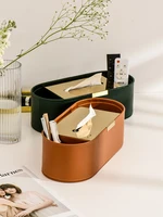 Nordic Home Tableware Light Luxury PU Leather Retro Tissue Box Desktop Storage Paper Holder With Stainless Steel Cover Kitchen 1