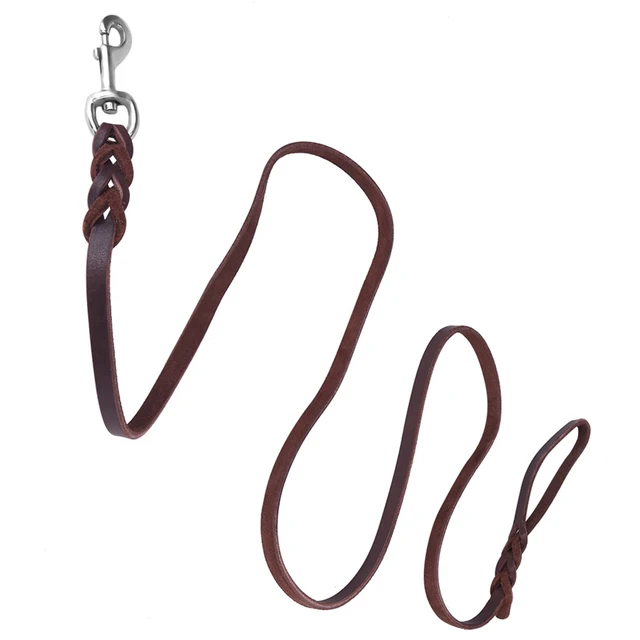 3Types Pet Dog Lead Leash Cowhide Leather Belt Braided Design Sturdy Durable Walking Running Training Safety Rope 6