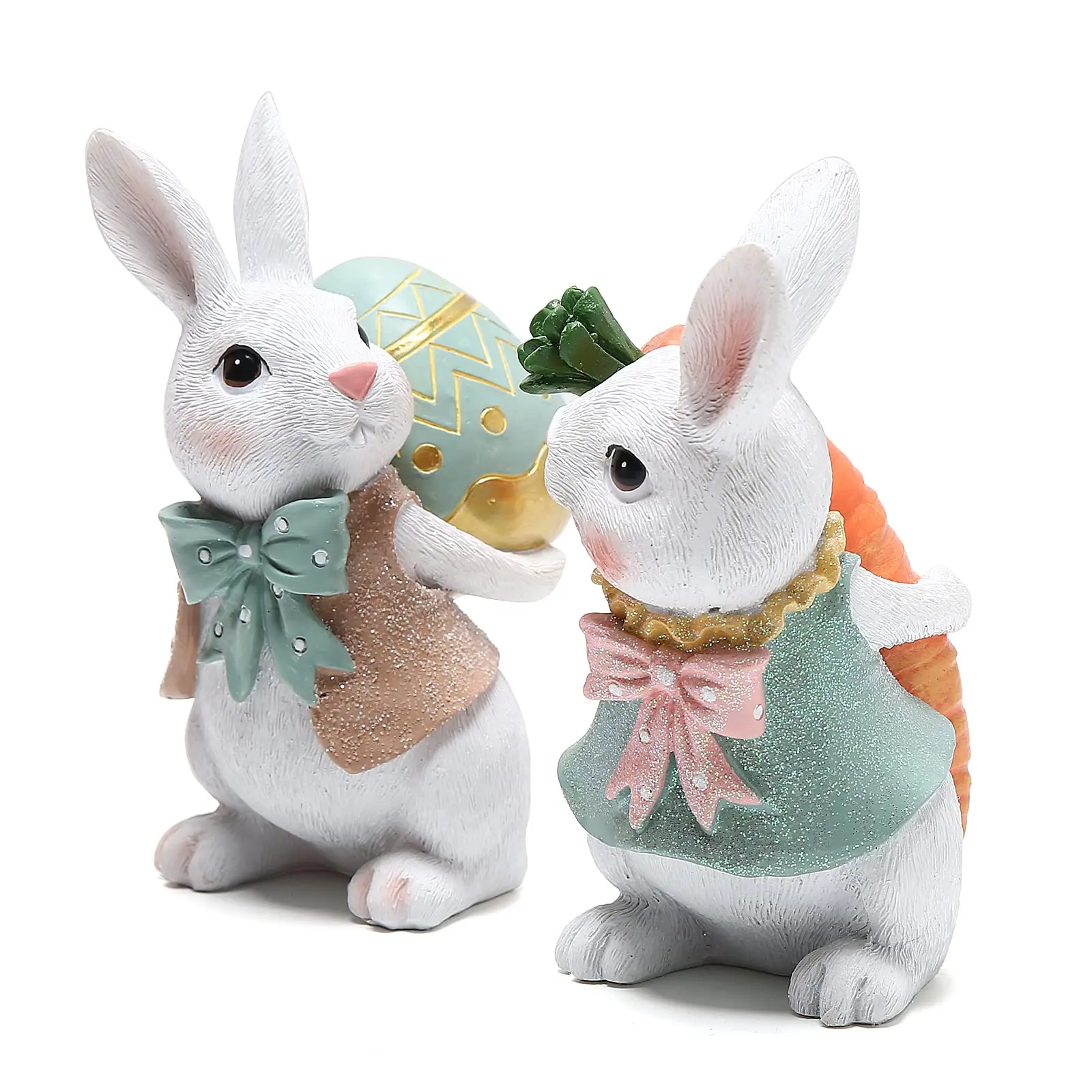 2Pcs 5.5 Inch Polyresin Bunny Decorations Spring Easter Eggs Figurines for Party Home Holiday Cute Rabbit Gifts