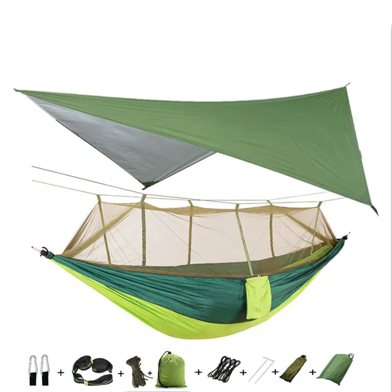 Camping Hammock with Mosquito Net&Rainfly Tent Tarp & Tree Straps,Portable Nylon Hammock Tent for Camping Hiking Backyard Travel 