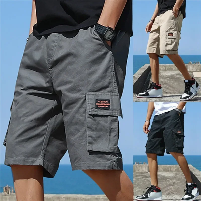 Men Trend Cargo Shorts Men's Letter Print Pocket Shorts Summer New Fashion Casual Straight Shorts Male ropa hombre