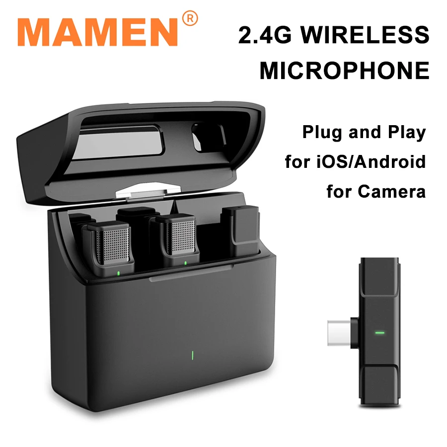 mic MAMEN Mini 2.4G Wireless Lavalier Microphone with Charging Case 300M Transmission for iOS Android Smartphone SLR Camera Vlog Mic microphone for computer