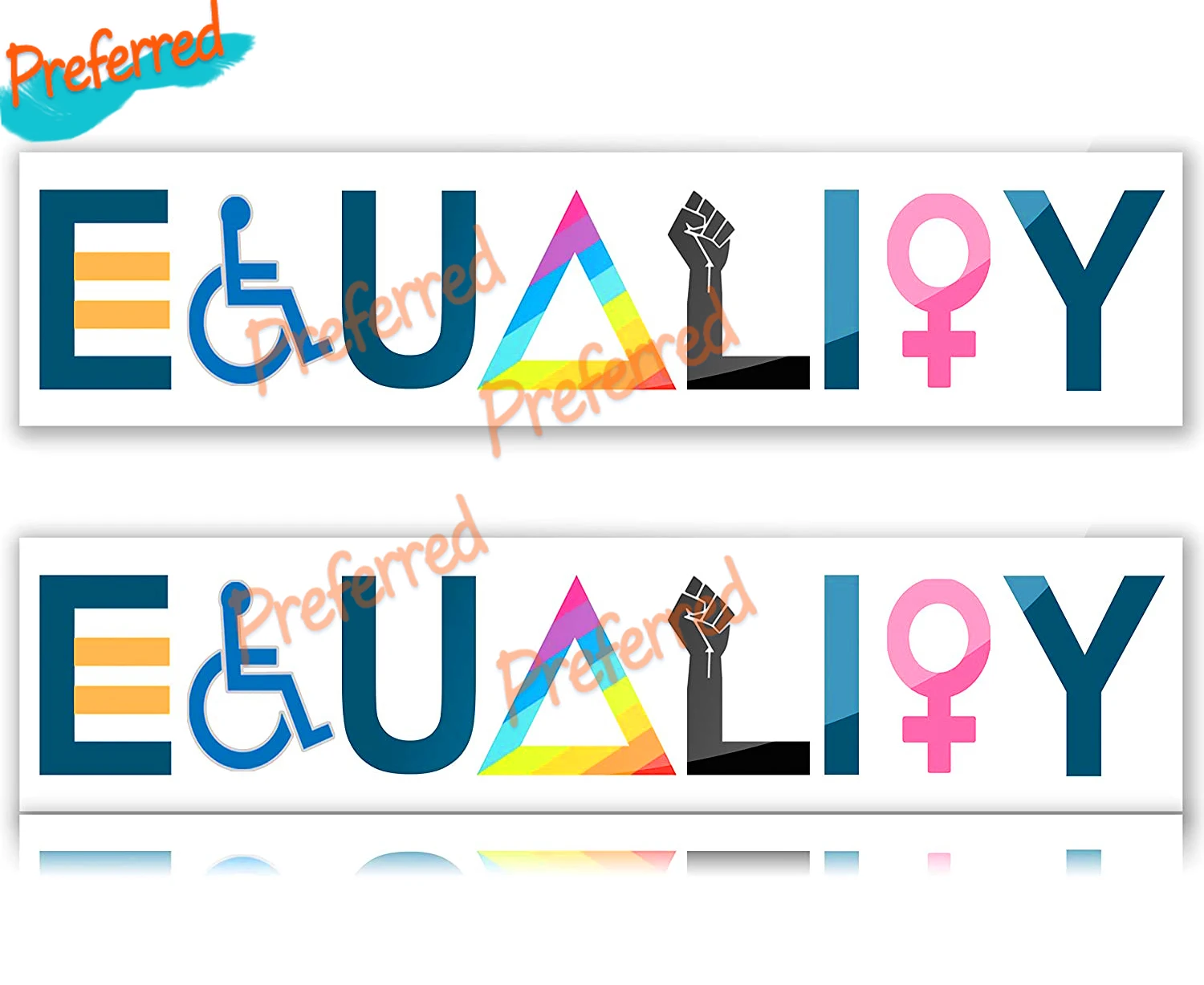 

Equality Pride Vinyl Bumper Stickers for Cars (2 Pack) Equal Rights and Love Waterproof Decals