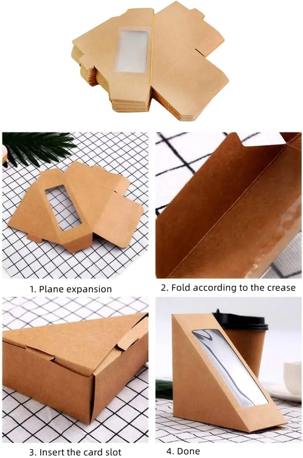 Kraft Paper Sandwich Boxes with Clear Window – Disposable Triangular Packaging for Sush... - SKU KPSB0919 - UGI Packaging