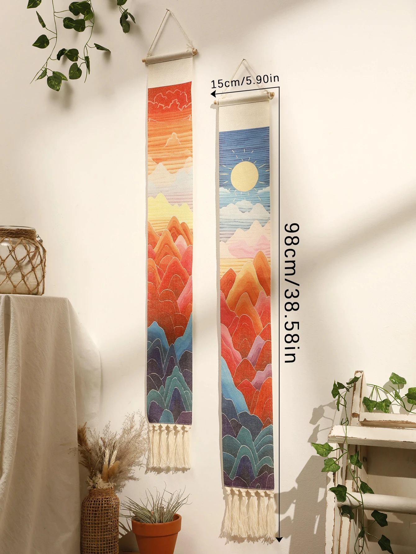 Mehrere Stile Sonnenaufgang und Sonnenuntergang Wandteppich Boho Mond Heimdekoration Raumwanddeko Nordische Wandbehang Ornamente Geschenk – Detail 12