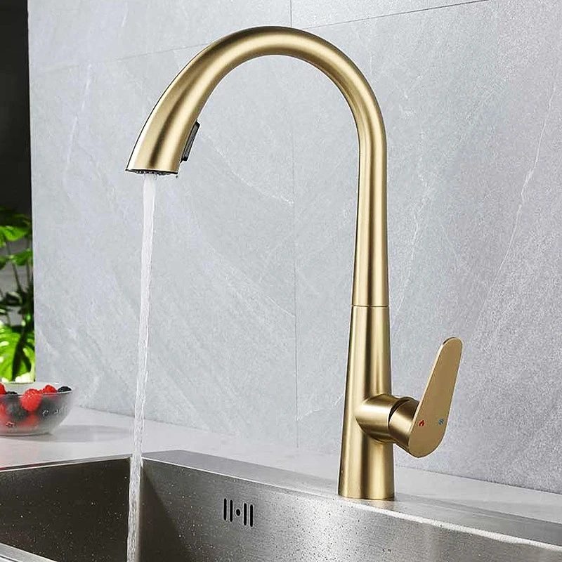 Kitchen Faucet Pull-Out Faucet Cold And Hot Water Wash Vegetable Basin Sink Faucet Rotating Telescopic 360°Rotation Mixer Tap