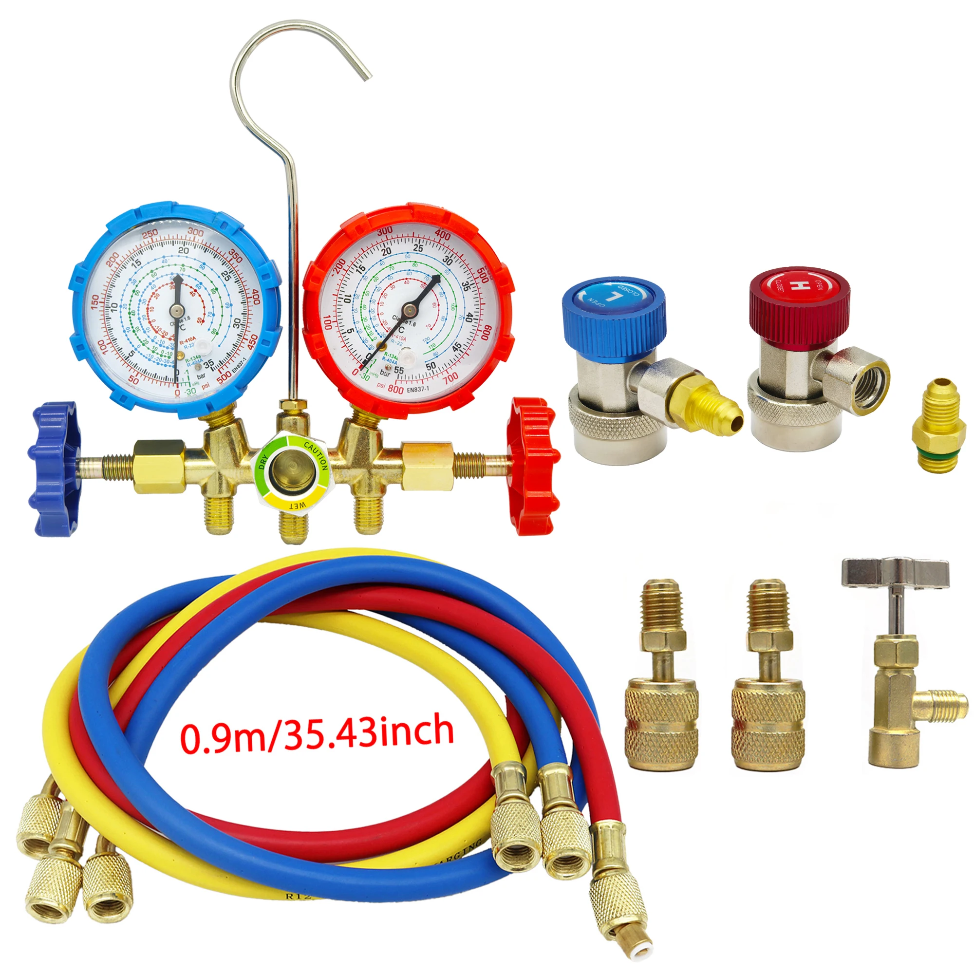 Professional HVAC Manifold Gauge Set with Adjustable Couplers and Charging Service Accessories