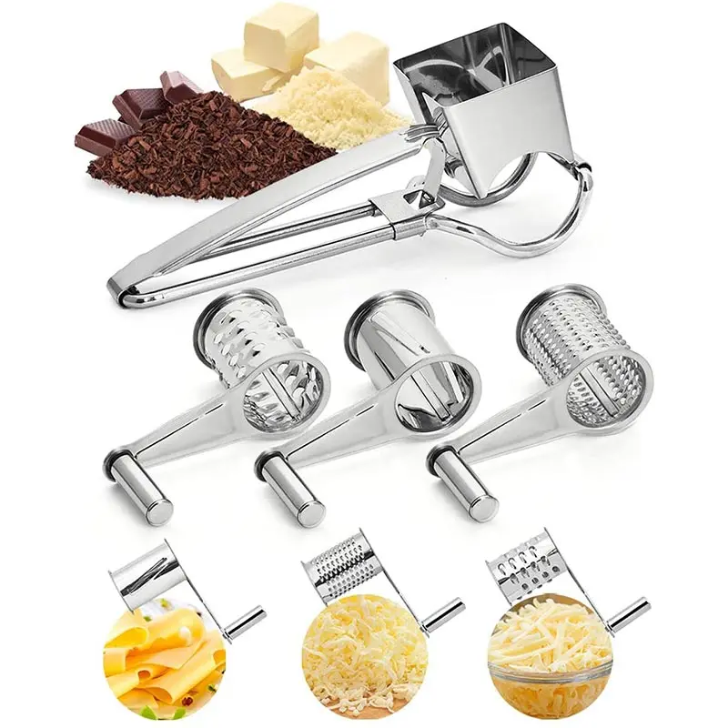 

Stainless Steel Rotary Cheese Grater Set With 4/3/2/1 Drums Manual Cheese Cutter Slicer Shredder Kitchen Rotary Slicer Grater