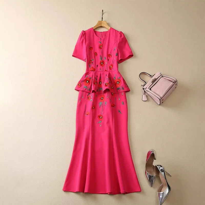 

Top Quality New 2023 Summer Party Events Women Dresses Luxurious Embroidery Short Sleeve Midi Elegant Party Mermaid Dresses XXL