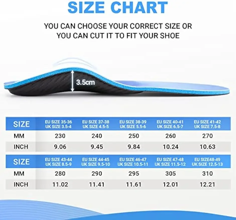 PCSsole Arch Support Insoles Orthotics Pain Relief Shoe Inserts for Flat Feet,Plantar Fasciitis,Heel Pain for Women and Men