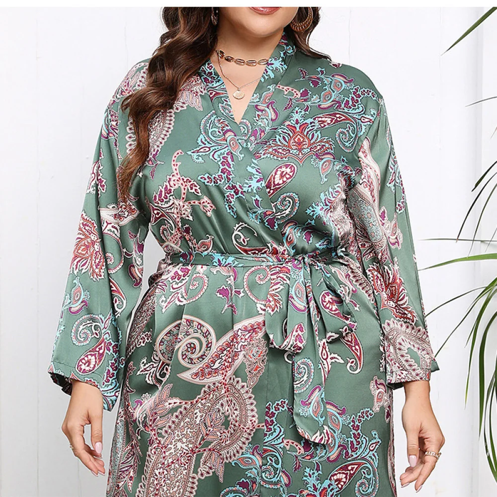 Summer Sleepwear Chemises 5XL Sexy Nightgown Lingerie Elegant Nightdress Women Silk Lingerie Belt Bath Plus-Size Robe Nightwear
