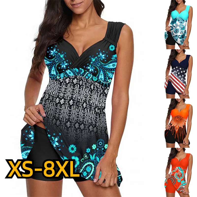 

2023 Women High Waist Tankini Summer New Design Printing Swimwear Swimsuit Bikini Bathing Suit Two Piece Set Beach Weart XS-8XL