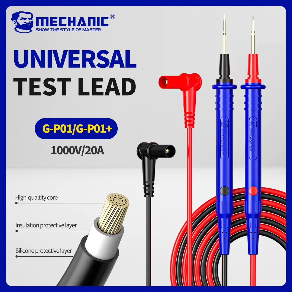 MECHANIC สายทดสอบมัลติมิเตอร์ดิจิตอลแบบสากลปลายทอง ปลายเข็มแม่นยำ สายซิลิโคนนุ่มฉนวนคู่ 1