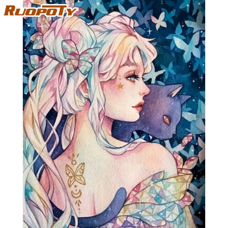 

RUOPOTY Frame Girl Figure DIY Painting By Numbers Kits Acrylic Paint On Canvas Handpainted Oil Painting For Home Decor Wall Arts