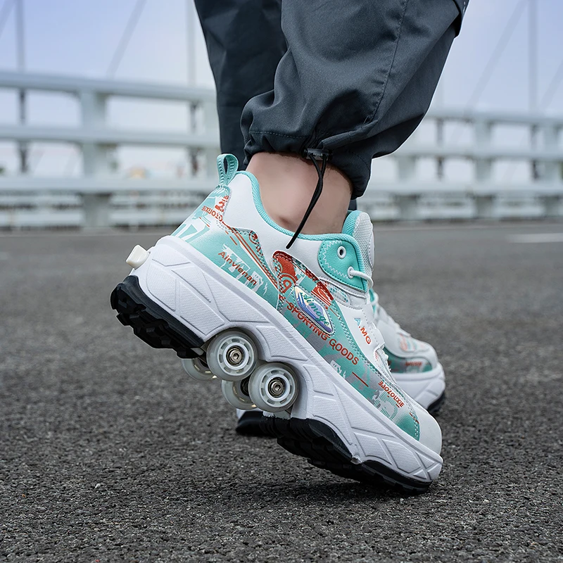 

Casual Sneakers Walk Roller Skates Deform Runaway Four Wheel Skates for Adult Men Women Unisex Child Deform Wheel Parkour Shoes