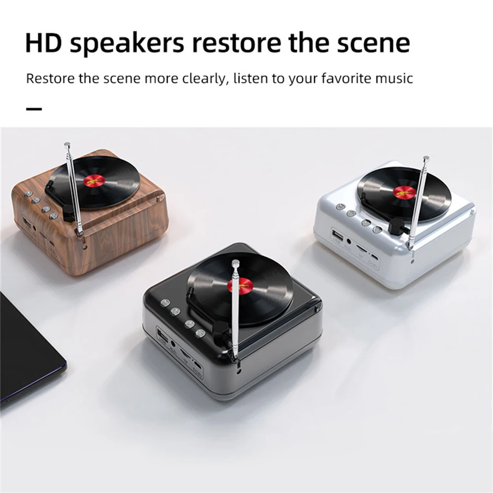 Bluetooth Speaker Retro Vinyl Wireless Speakers Turntable Record Player 3D Stereo HIFI Bass Bluetooth Speaker With FM Radio TF Card Slot U Disk