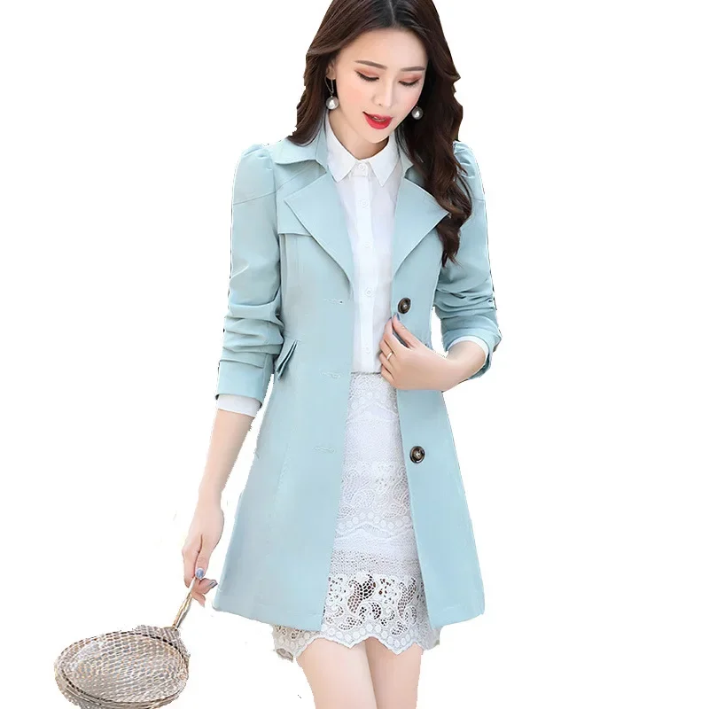 

Spring and autumn new mid-length coat Korean style self-cultivation temperament women's spring and autumn windbreaker women