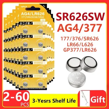 2PCS-50PCS 1.55V AG4 377 Button Batteries SR626SW SR626 Cell Coin Alkaline Battery 177 376 626A LR66 LR626 For Watch Toys Clock