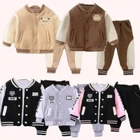 Girls Boys Clothes Sets Baby Baseball Suit Kids Letters Cartoon Coat Solid Pants 2Pcs Spring Autumn New Children's Outfit 12M-4Y