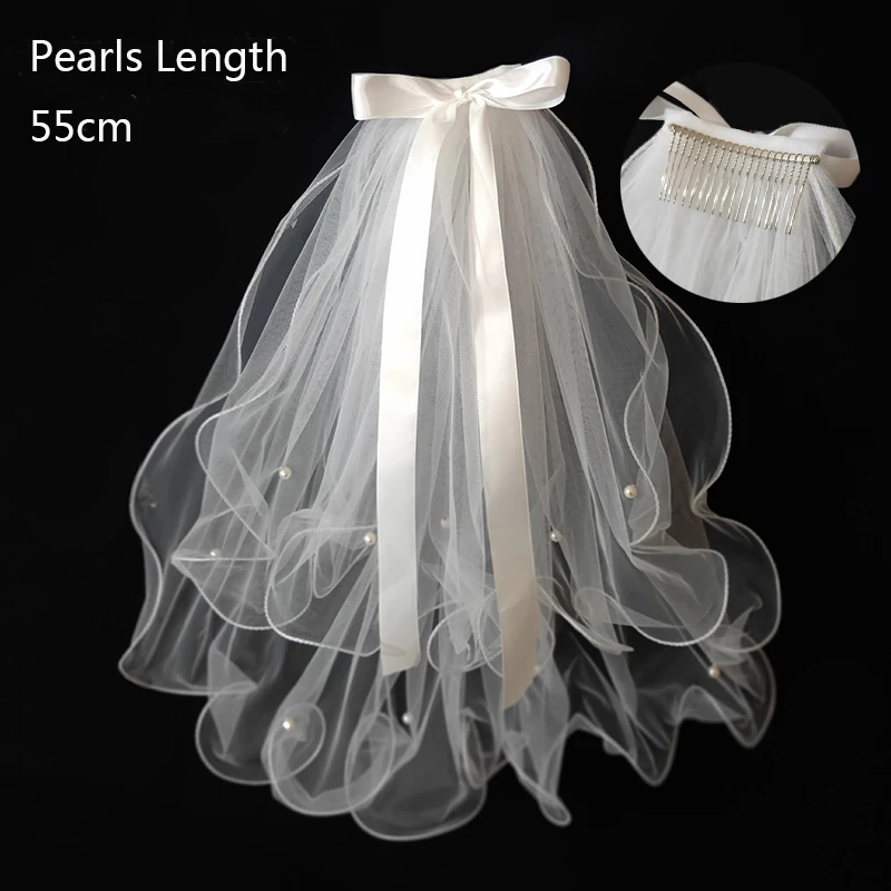 

Short Wedding Veils Two Layer With Comb Cheap Bridal Veil for Bride 2T Ribbon Wedding Veil Wedding Accessories