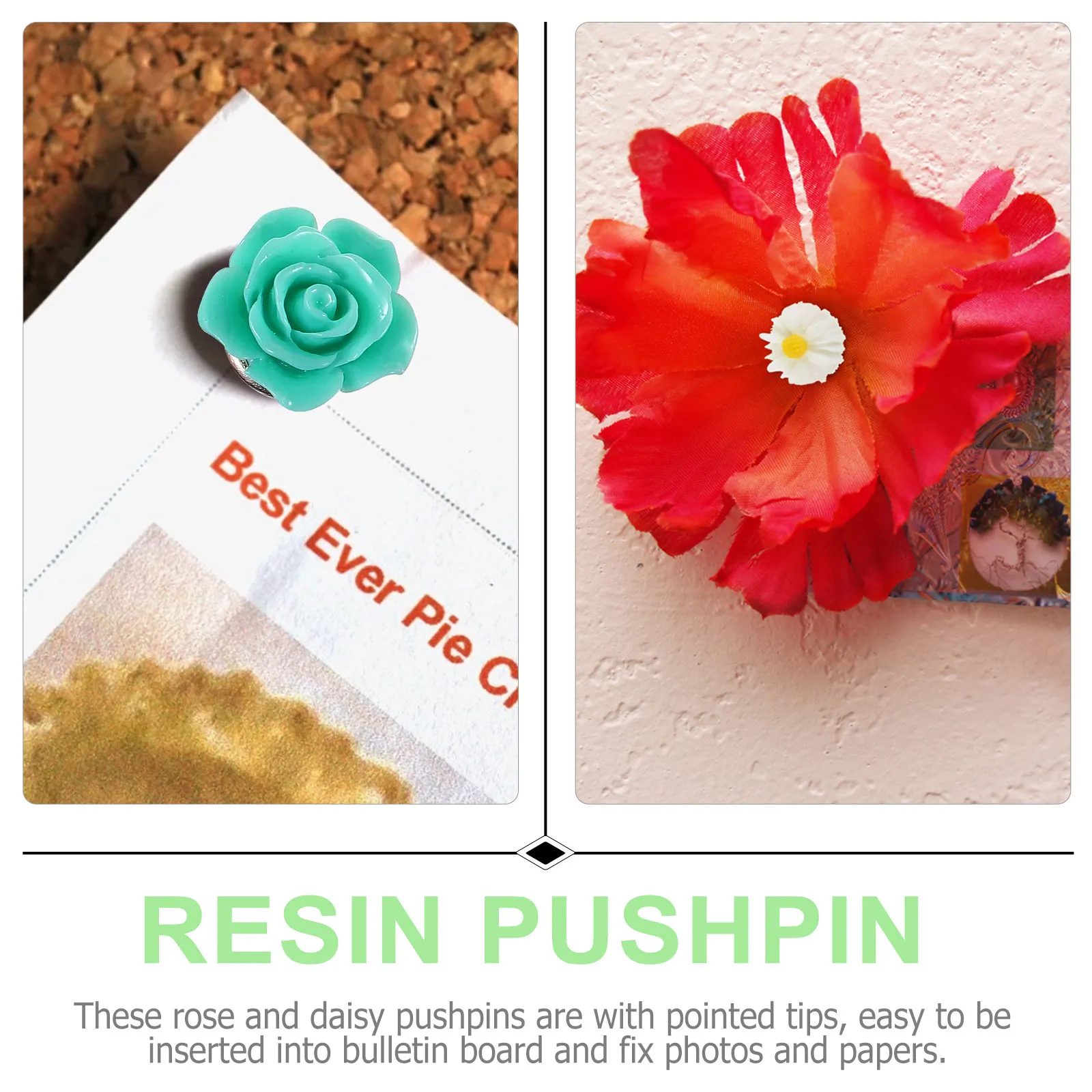 50Pcs 꽃 압정 장 수지 압정 화이트보드 코르크 벽 장식을 위한 창의적이고 밝고 다채로운 세트