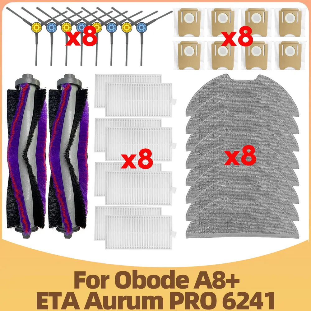 Compatível com Peças de Reposição para Obode A8+eta Aurum Pro 6241 Escova Principal Lateral Esfregão Pano Filtro Hepa Bolsa de pó Substituição.