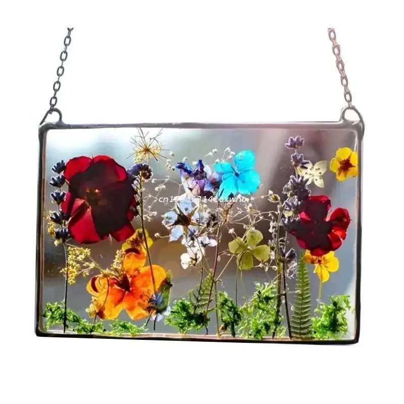 Acrylic Frame Pressed Flowers Hanging Picture Artificial Dried Plants Wall Pendant with Chain Kids Art Photo Display 5
