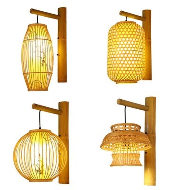 

New Southeast Asian bamboo art decor wall lamp teahouse hotel Japanese-style aisle bedside bedroom loft lamp
