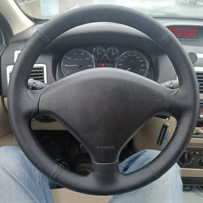 Car Steering Wheel Cover Black Non-Slip Artificial Leather For Peugeot SW 2005-2008 Interior Accessories