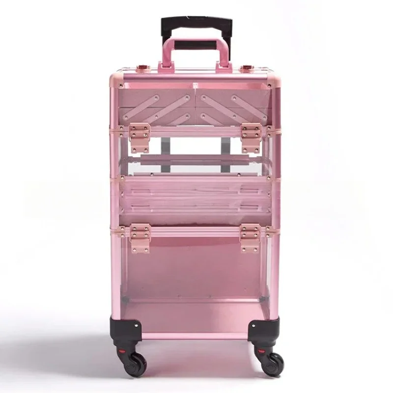 

Aluminum makeup train with, rolling travel salon nail trolley cosmetic hairdressing storage organizer table