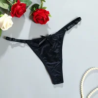 Culottes string sexy en satin doux pour femmes, taille basse avec nœud, confortables, sous-vêtements féminins 4