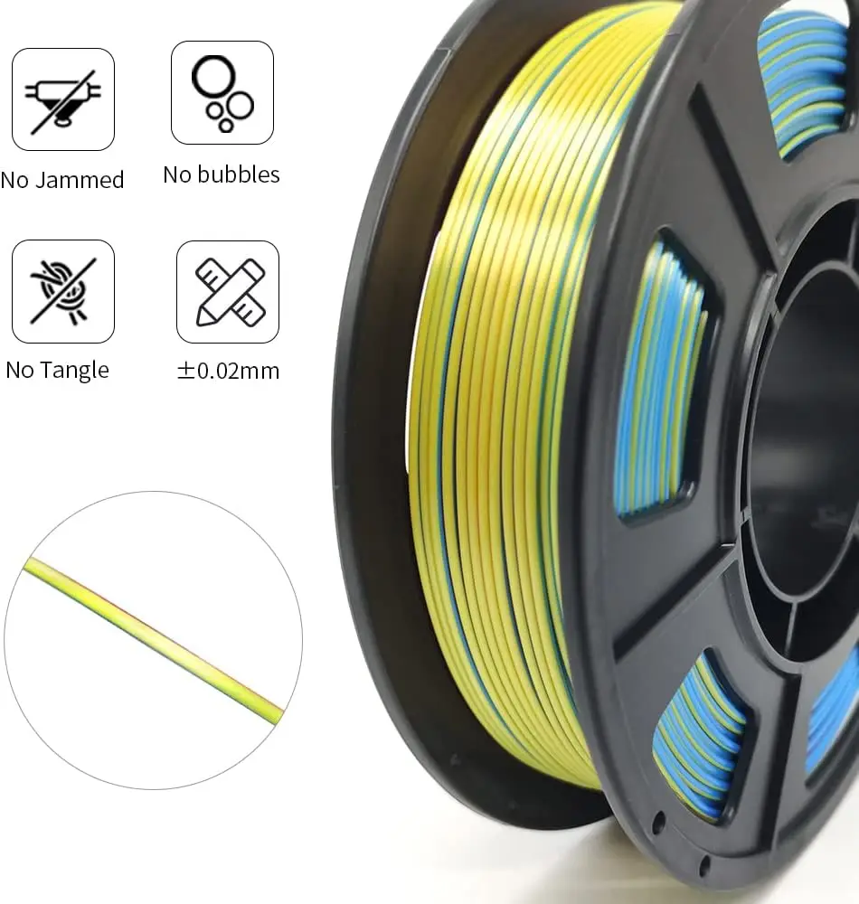 3D 프린터 필라멘트 3색 실크 PLA 필라멘트 1.75mm, 250g X 4팩, 무지개 같은 멀티컬러 필라멘트