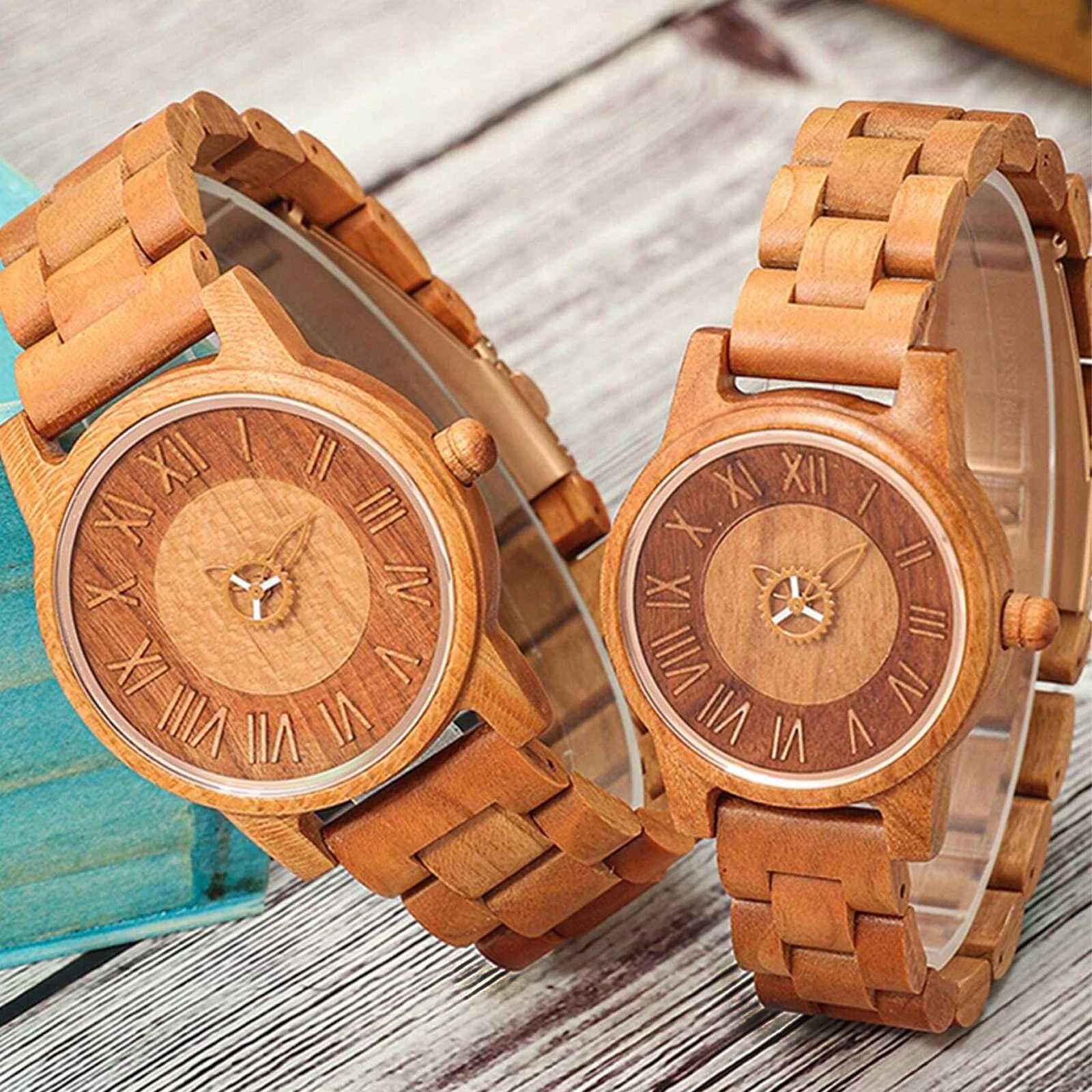 Couple wooden simple quartz watch creative men's and women's holiday clock gift