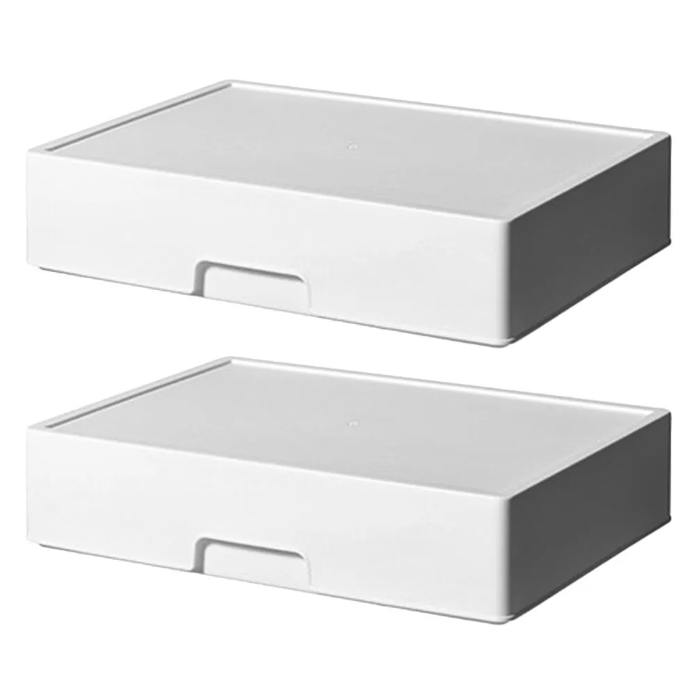 2Pcs 플라스틱 서랍 보관 상자 주최자 라벨이 붙은 다기능 서랍 보관 용기 홈 오피스 키 문구 용품
